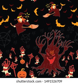 halloween day seamless pattern with ghost cartoon Kawaii colorful texture and background