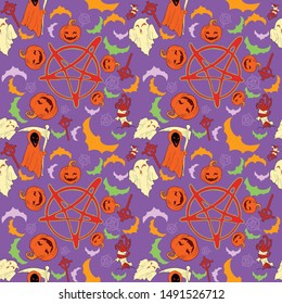 halloween day seamless pattern with ghost cartoon Kawaii colorful texture and background