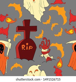 halloween day seamless pattern with ghost cartoon Kawaii colorful texture and background