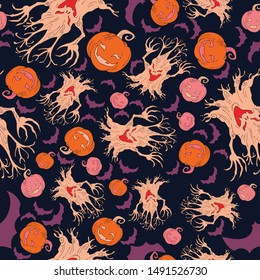 halloween day seamless pattern with ghost cartoon Kawaii colorful texture and background
