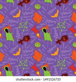 halloween day seamless pattern with ghost cartoon Kawaii colorful texture and background