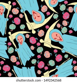 halloween day seamless pattern with ghost cartoon Kawaii colorful texture and background