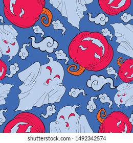 halloween day seamless pattern with ghost cartoon Kawaii colorful texture and background