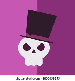 Halloween  day. Skull ghost with magic hat cartoon. Bone flat design