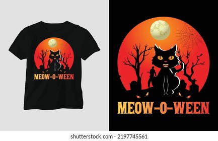 Halloween Day Special T-shirt Design with “meow-o-ween” Quotes, Best use for T-Shirt, mag, sticker, wall mat, etc. svg