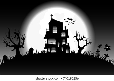 halloween day theme with pumpkin ghost tomb and haunted house.vector and illustration