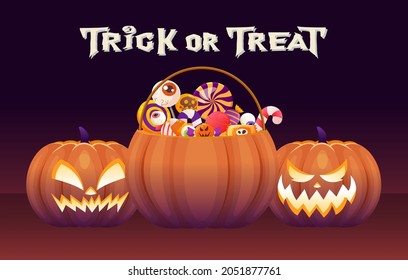 halloween day trick or treat pumpkin with candy and sweet	