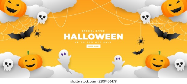 Halloween day vector illustration with pumpkin, candy and ghost elements