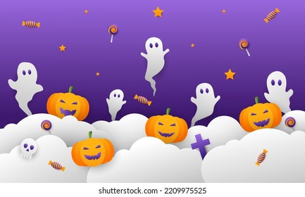 Halloween day vector illustration with pumpkin, candy and ghost elements