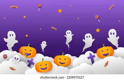 Halloween day vector illustration with pumpkin, candy and ghost elements