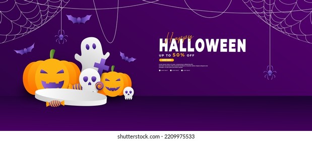 Halloween day vector illustration with pumpkin, candy and ghost elements