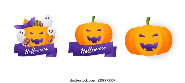 Halloween day vector illustration with pumpkin, candy and ghost elements