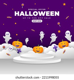 Halloween day vector illustration with pumpkin, candy and ghost elements