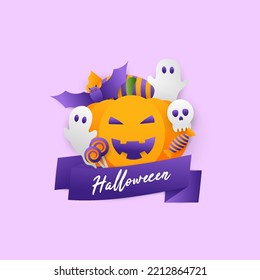 Halloween day vector illustration with pumpkin, candy and ghost elements