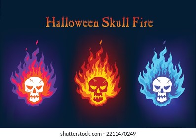 Halloween dead human skeleton skull head fire illustration design for Holiday celebration