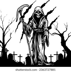 Halloween dead man grimreaper horror black in white background