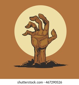 Halloween, Dead Man's arm from the ground, illistration for poster, zombie party, postcard, vector