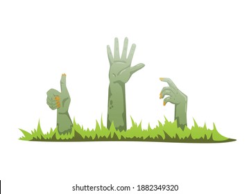 Halloween dead rising hands scary attributes vector illustration