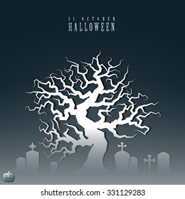 Halloween Dead Tree Tombstone Graveyard Black White Graphic Design Vector Illustration EPS10