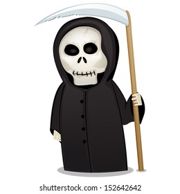 Halloween Death costume figure with a scythe isolated on white