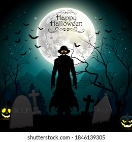 Halloween death with grim reaper  in the graveyard