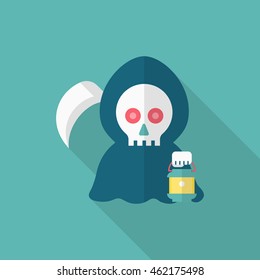 Halloween death icon, Vector flat long shadow design. 