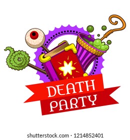 Halloween death party logo. Cartoon of halloween death party vector logo for web design isolated on white background
