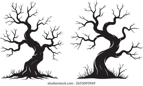 Halloween Death Tree Silhouette Bundle | Spooky Bare Tree Vector Set.