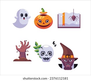 Halloween decor elements scary symbol on white background 