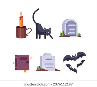 Halloween decor elements scary symbol on white background 