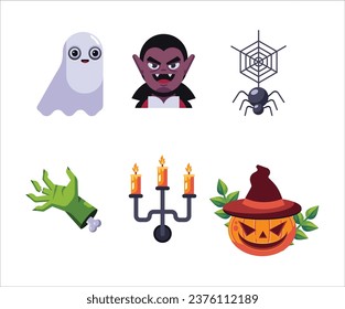 Halloween decor elements scary symbol on white background 