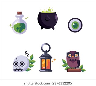Halloween decor elements scary symbol on white background 