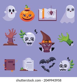 halloween decor elements scary symbols sketch design vector illustration