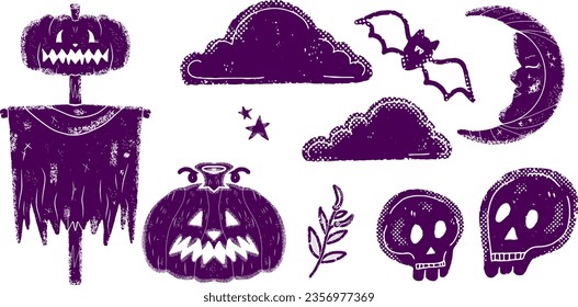 Halloween decor. Set of textures, linocut. Vector set.	
