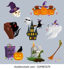 Halloween decoration attributes vector image design set for illustration, postcards, posters, stickers, labels and other  creative needs.