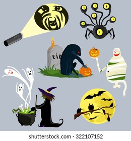 Halloween decoration attributes vector image design set for illustration, postcards, posters, stickers, labels and other  creative needs.