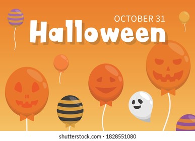 Halloween decoration balloons, scary and funny expressions, cartoon comic vector illustration, card, banner