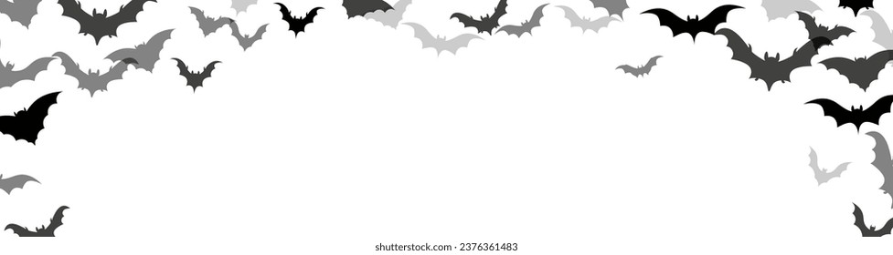 Banner de decoración de Halloween, murciélagos negros volando sobre fondo blanco. Ilustración vectorial.