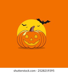 Halloween Decoration. Carved Pumpkin with Bats. Festive Jack-o'-lantern for Halloween