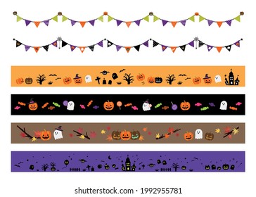 Halloween decoration collection. Horizontal long,Ruled line. Party decorations, flags, banners. 