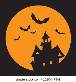 halloween and decoration concept castle black bat. banner vector illustration 
