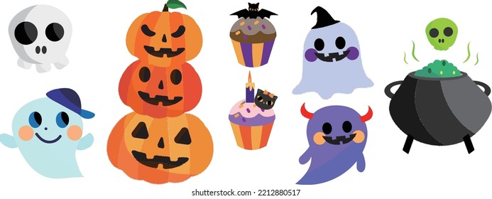 Halloween decoration with cute ghost,cake and pumkin 