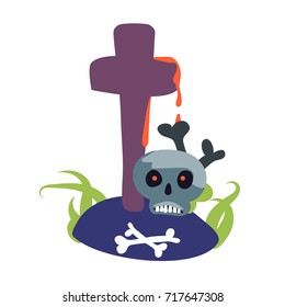 Halloween decoration element with skull and bones and cross with blood