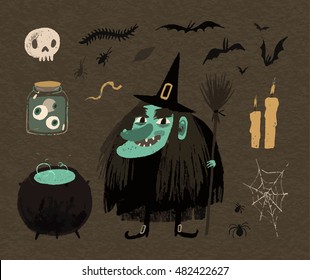 Halloween decoration elements. Hand-drawn objects. Vector illustration.