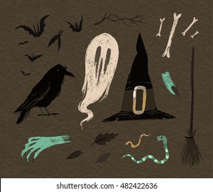 Halloween decoration elements. Hand-drawn objects. Vector illustration.