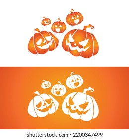 Halloween decoration orange Jack-o-Lantern silhouette set. Pumpkins designs with different facial expressions, gradient color