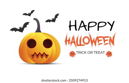 A Halloween decoration with pumpkins, bats, ghosts, spiders, maple leaves on an orange background