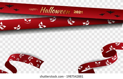 Halloween decoration with ribbons by monsters, realistic vector