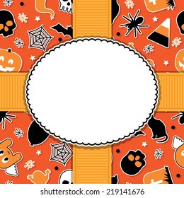 halloween decoration with seamless pattern, ribbon and label for your text, with clipping path and transparencies.