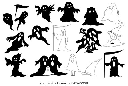 Halloween decoration set ghosts. Elements and characters for halloween